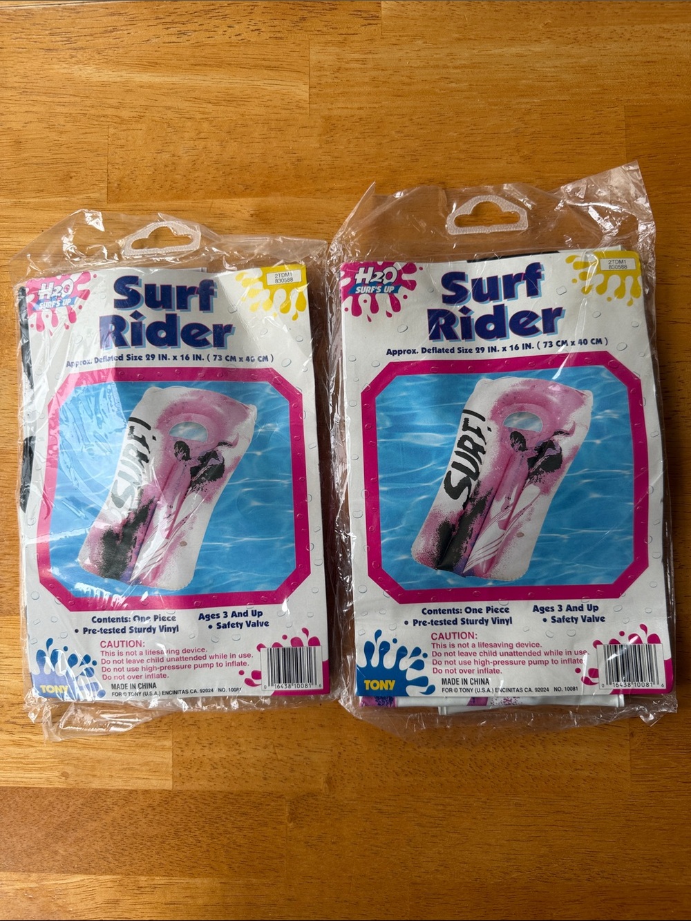 2- Tony H2O Surf's Up Kids Inflatable Surf Rider Vintage 29 x 16 Pink NEW Sealed